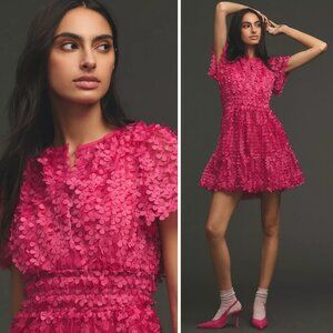 NWT Anthropologie Somerset Mini Dress Floral Appliqué Edition Pink